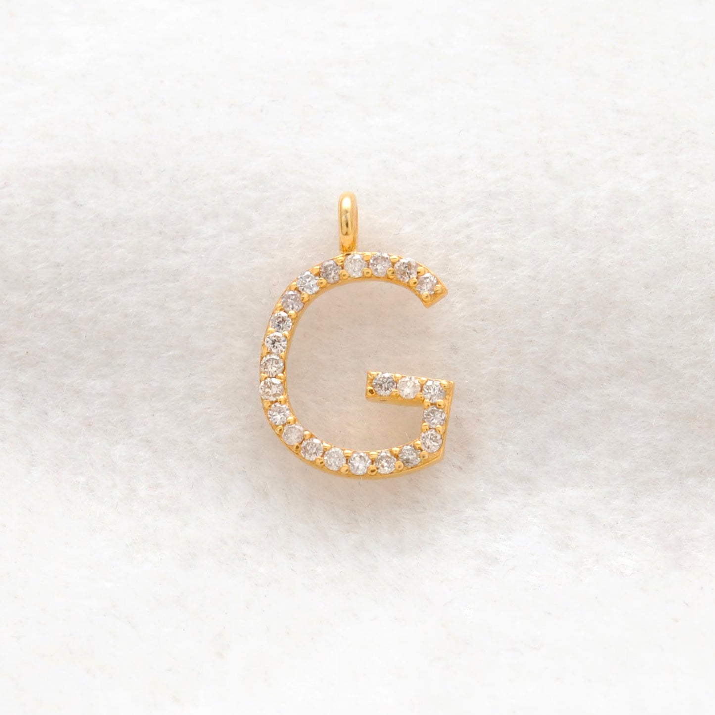14k Yellow Gold White Diamond G Initial Alphabet Charm Pendant