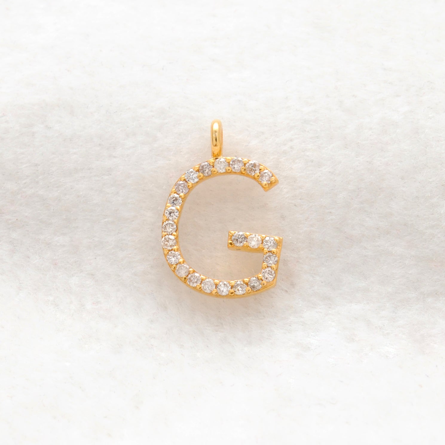 14k Yellow Gold White Diamond G Initial Alphabet Charm Pendant