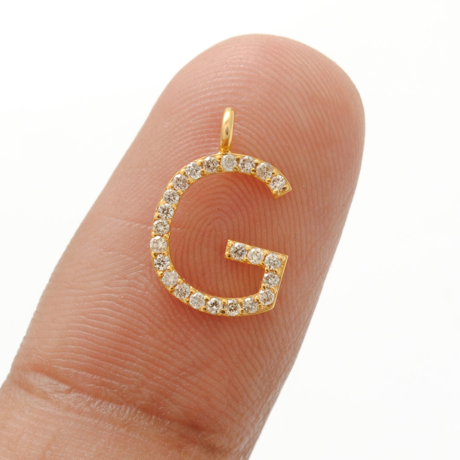 14k Yellow Gold White Diamond G Initial Alphabet Charm Pendant