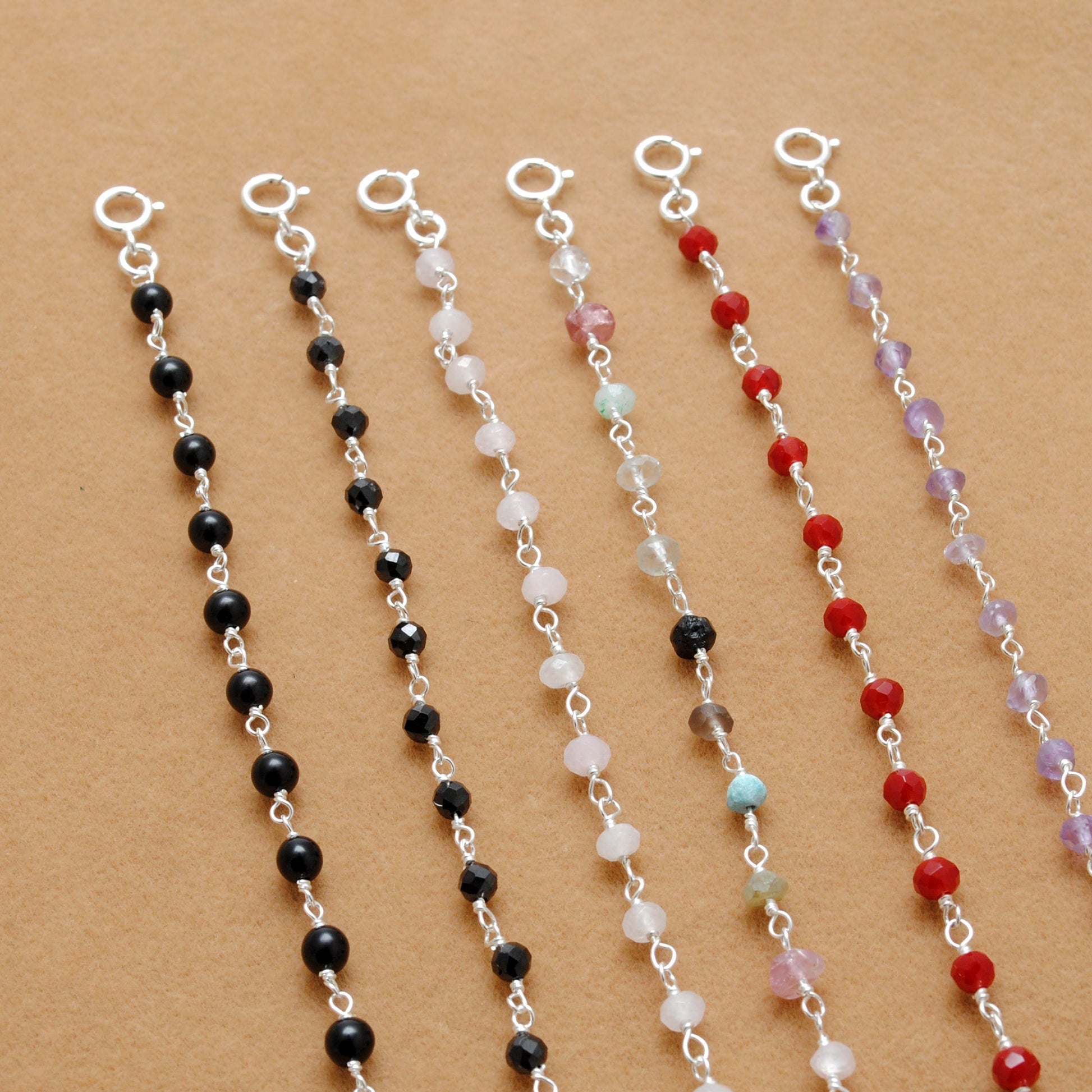 925 Sterling Silver Multi-Gemstone Necklace – Amethyst, Red Chalcedony, Black Onyx & Pink Quartz - Sar Gems