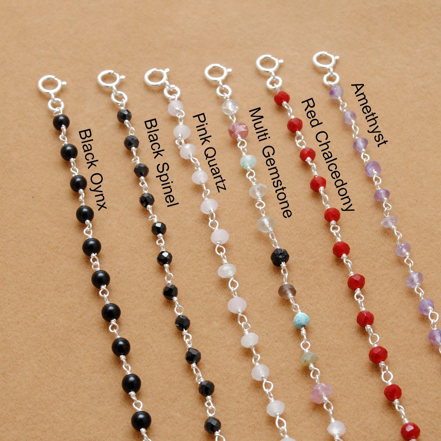 925 Sterling Silver Multi-Gemstone Necklace – Amethyst, Red Chalcedony, Black Onyx & Pink Quartz - Sar Gems