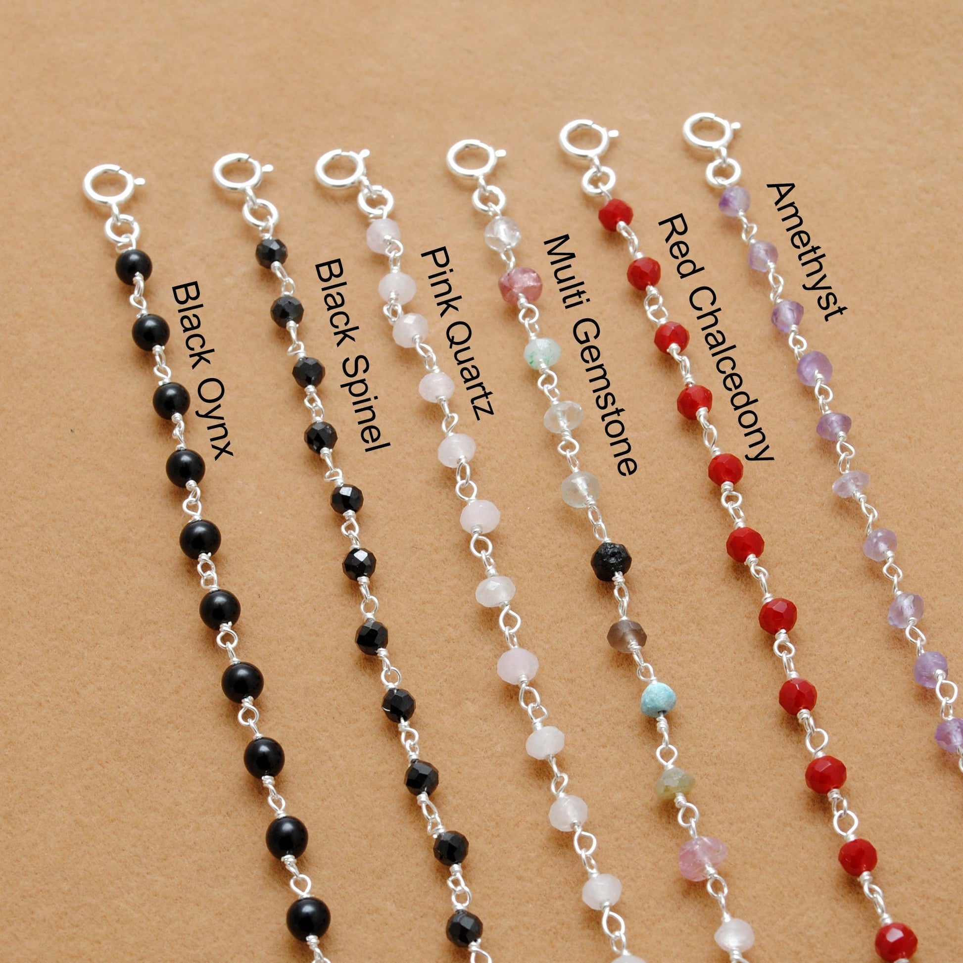 925 Sterling Silver Multi-Gemstone Necklace – Amethyst, Red Chalcedony, Black Onyx & Pink Quartz - Sar Gems