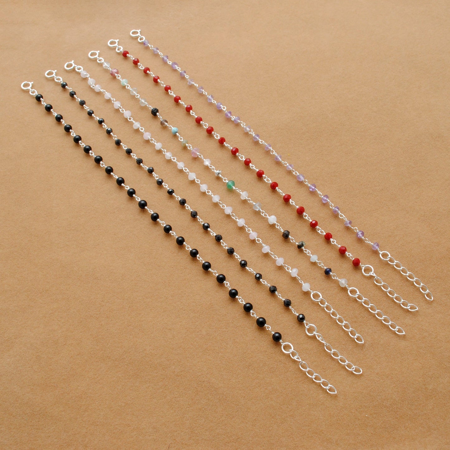 925 Sterling Silver Multi-Gemstone Necklace – Amethyst, Red Chalcedony, Black Onyx & Pink Quartz - Sar Gems