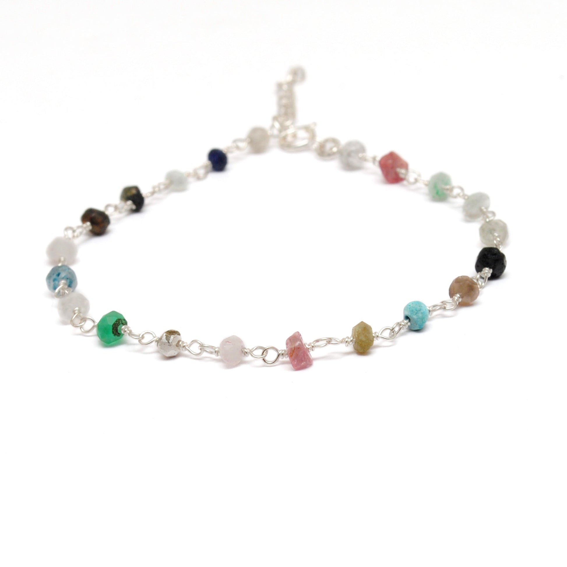 925 Sterling Silver Multi-Gemstone Necklace – Amethyst, Red Chalcedony, Black Onyx & Pink Quartz - Sar Gems