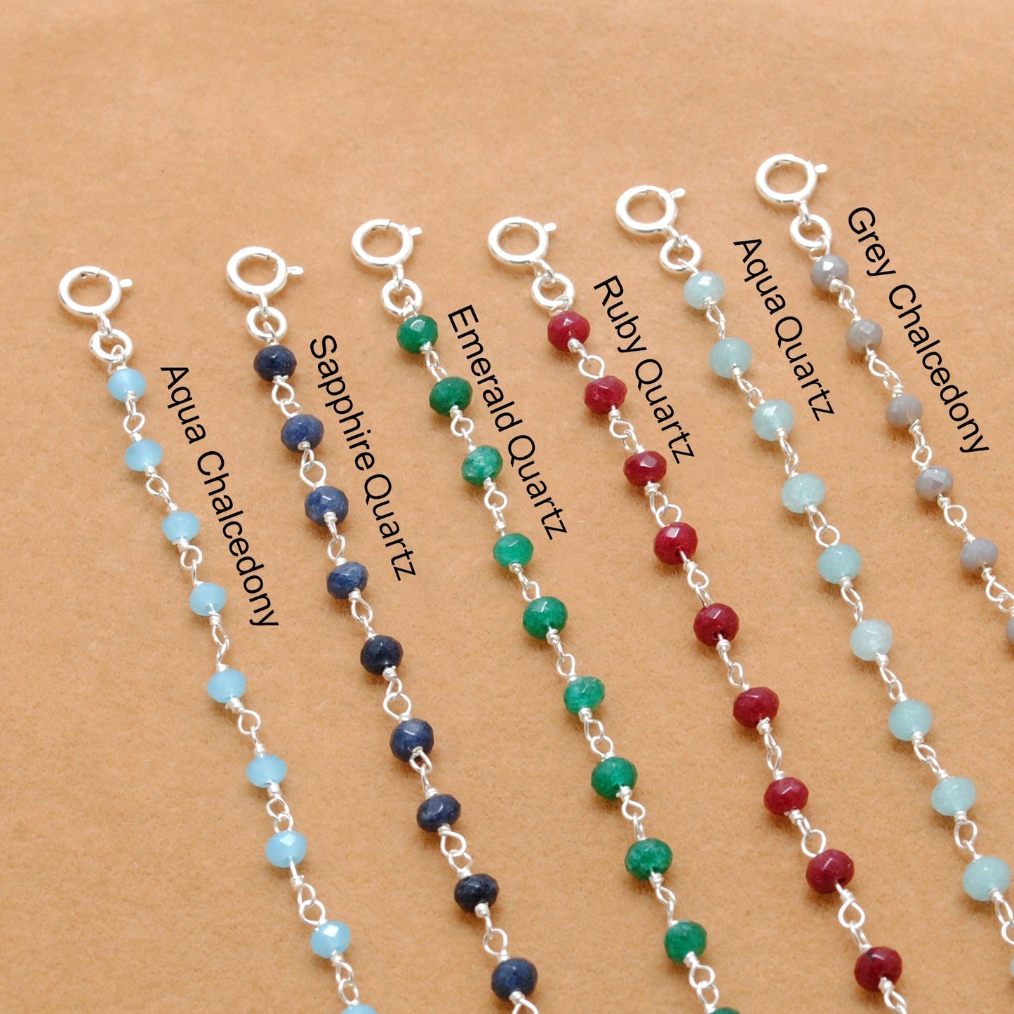 925 Sterling Silver Bracelet with Aqua, Emerald, Ruby & Sapphire Quartz and Chalcedony Stones - Sar Gems