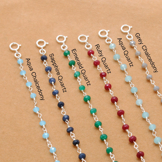 925 Sterling Silver Bracelet with Aqua, Emerald, Ruby & Sapphire Quartz and Chalcedony Stones - Sar Gems