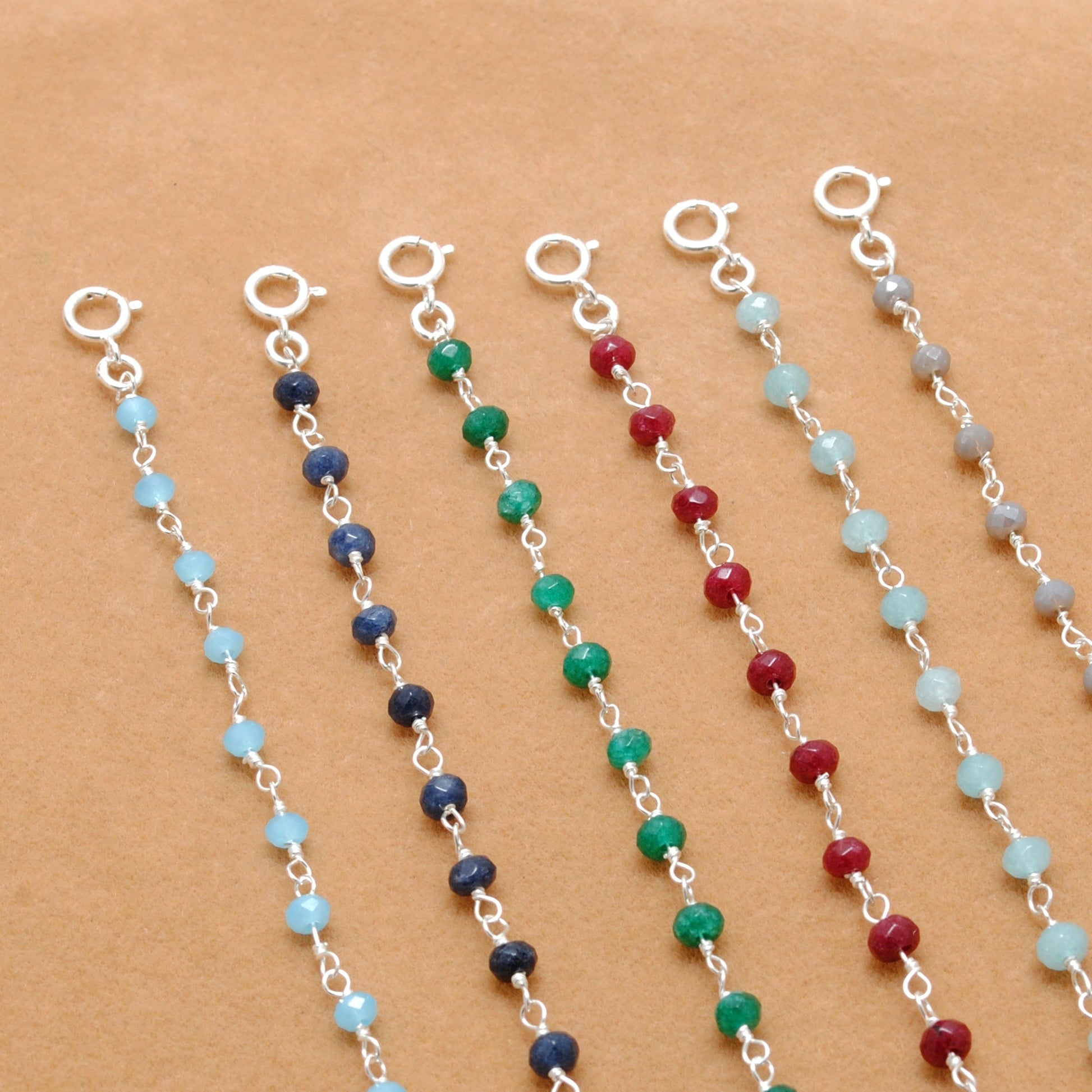 925 Sterling Silver Bracelet with Aqua, Emerald, Ruby & Sapphire Quartz and Chalcedony Stones - Sar Gems