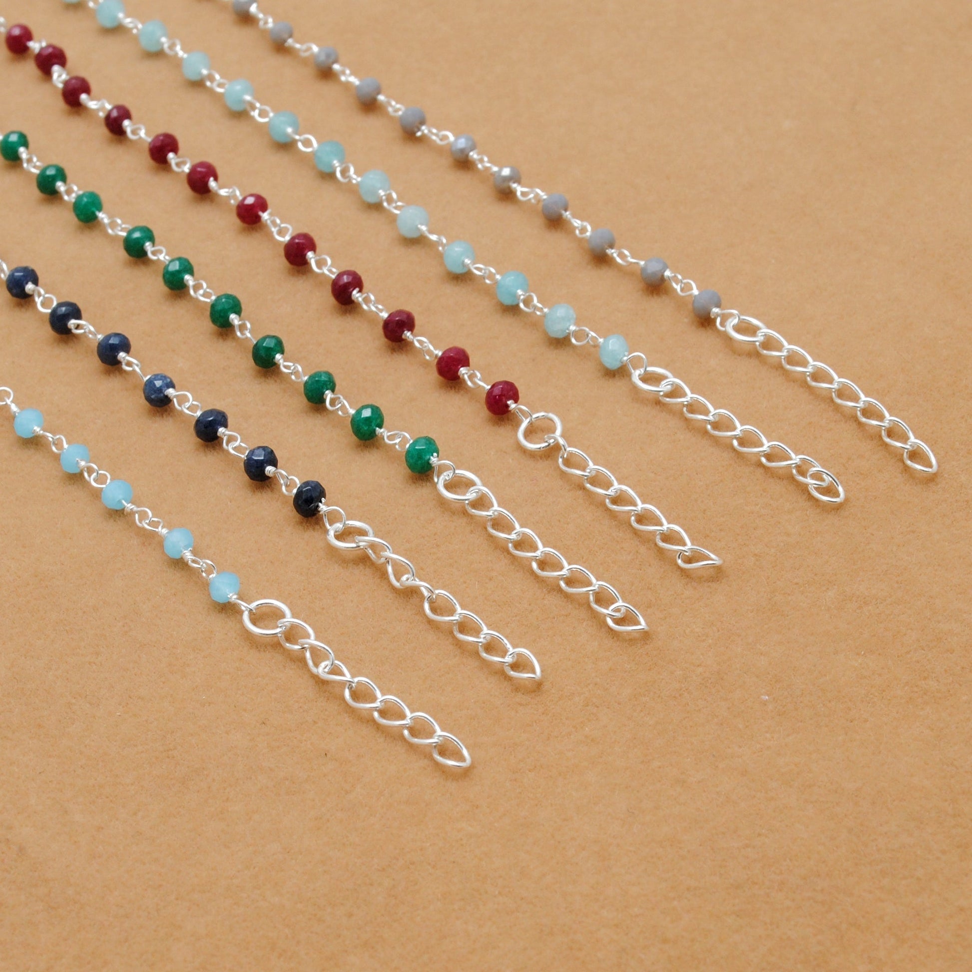 925 Sterling Silver Bracelet with Aqua, Emerald, Ruby & Sapphire Quartz and Chalcedony Stones - Sar Gems