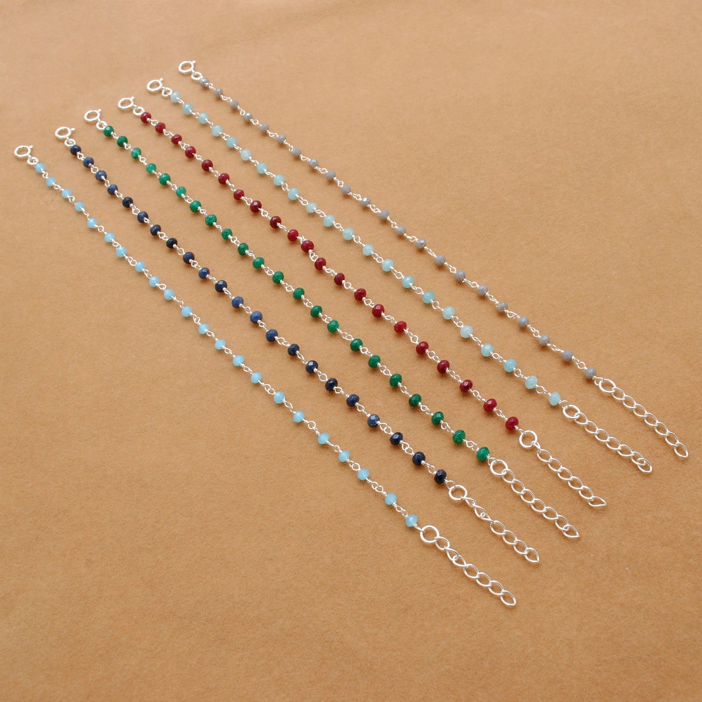 925 Sterling Silver Bracelet with Aqua, Emerald, Ruby & Sapphire Quartz and Chalcedony Stones - Sar Gems