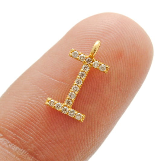 14k Yellow Gold White Diamond I Initial Alphabet Charm Pendant