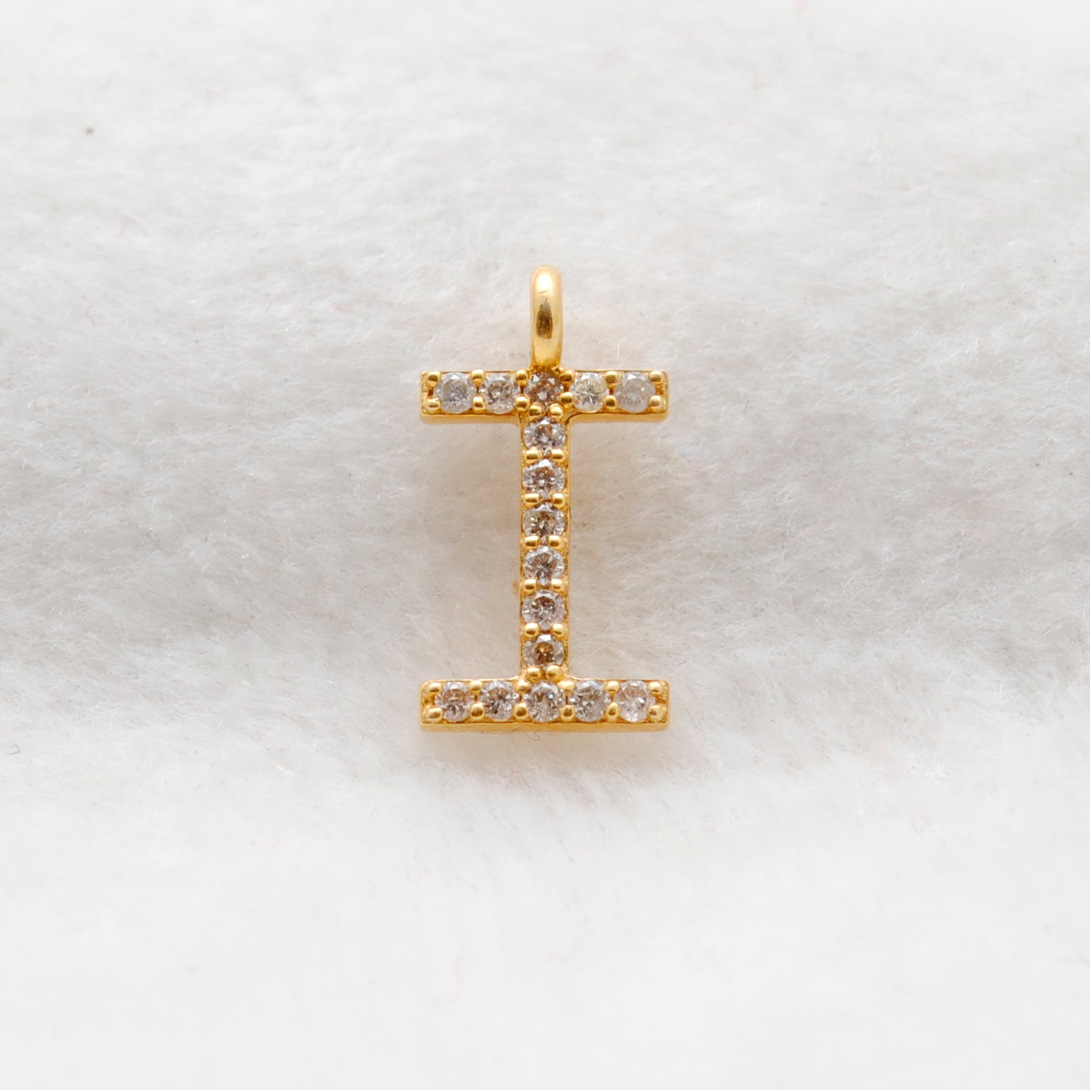 14k Yellow Gold Pave Diamond I Initial Letter Charm - Sar Gems