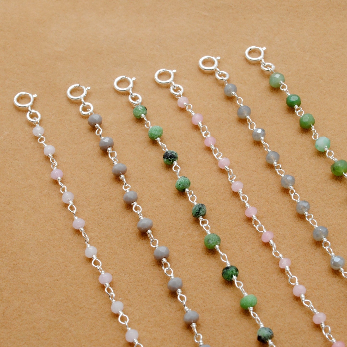 925 Sterling Silver Necklace with Emerald Quartz, Ruby Zoisite, Pink & Kunzite Quartz - Sar Gems