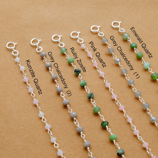 925 Sterling Silver Necklace with Emerald Quartz, Ruby Zoisite, Pink & Kunzite Quartz - Sar Gems