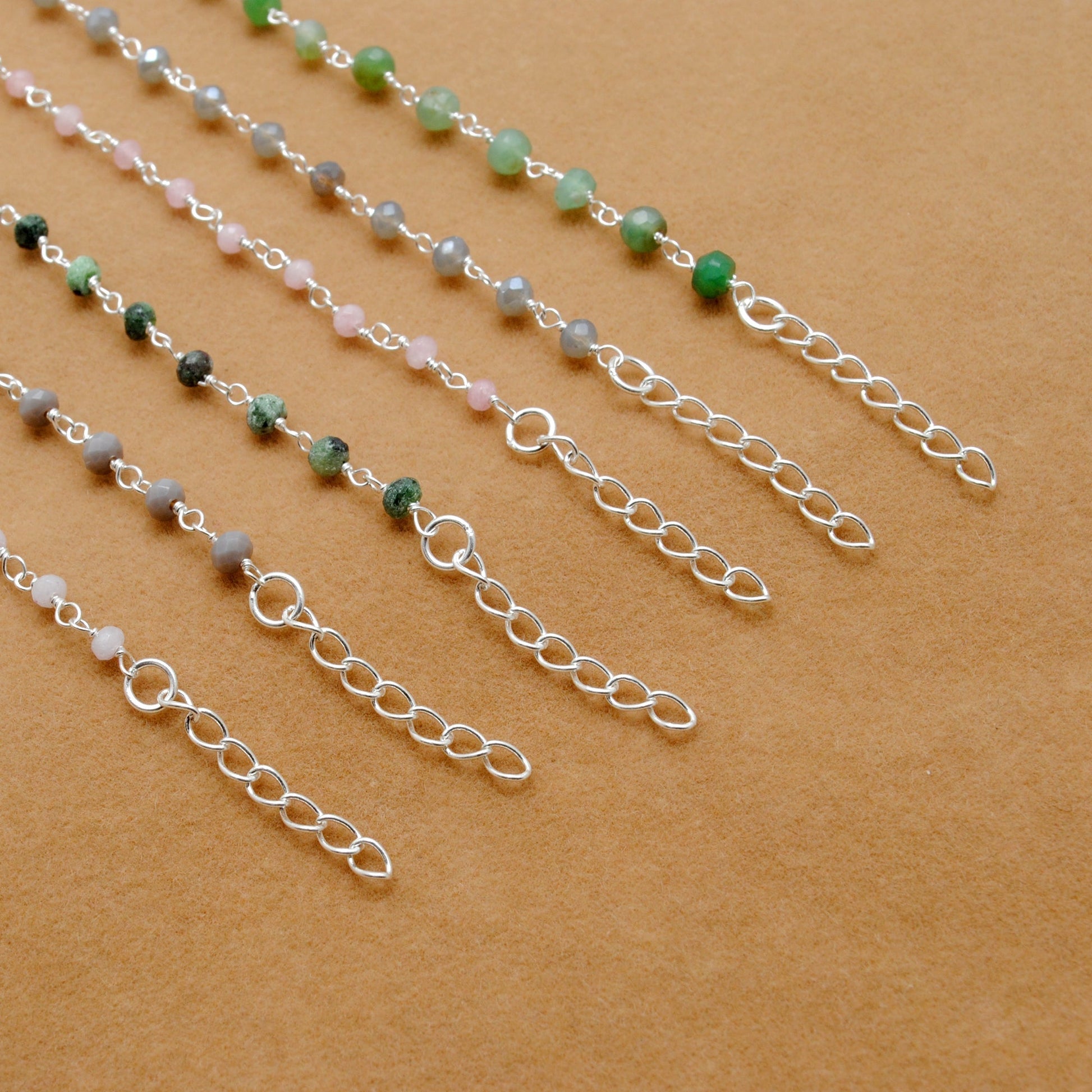 925 Sterling Silver Necklace with Emerald Quartz, Ruby Zoisite, Pink & Kunzite Quartz - Sar Gems