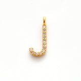 14k Solid Yellow Gold White Diamond J Initial Alphabet Charm Pendant