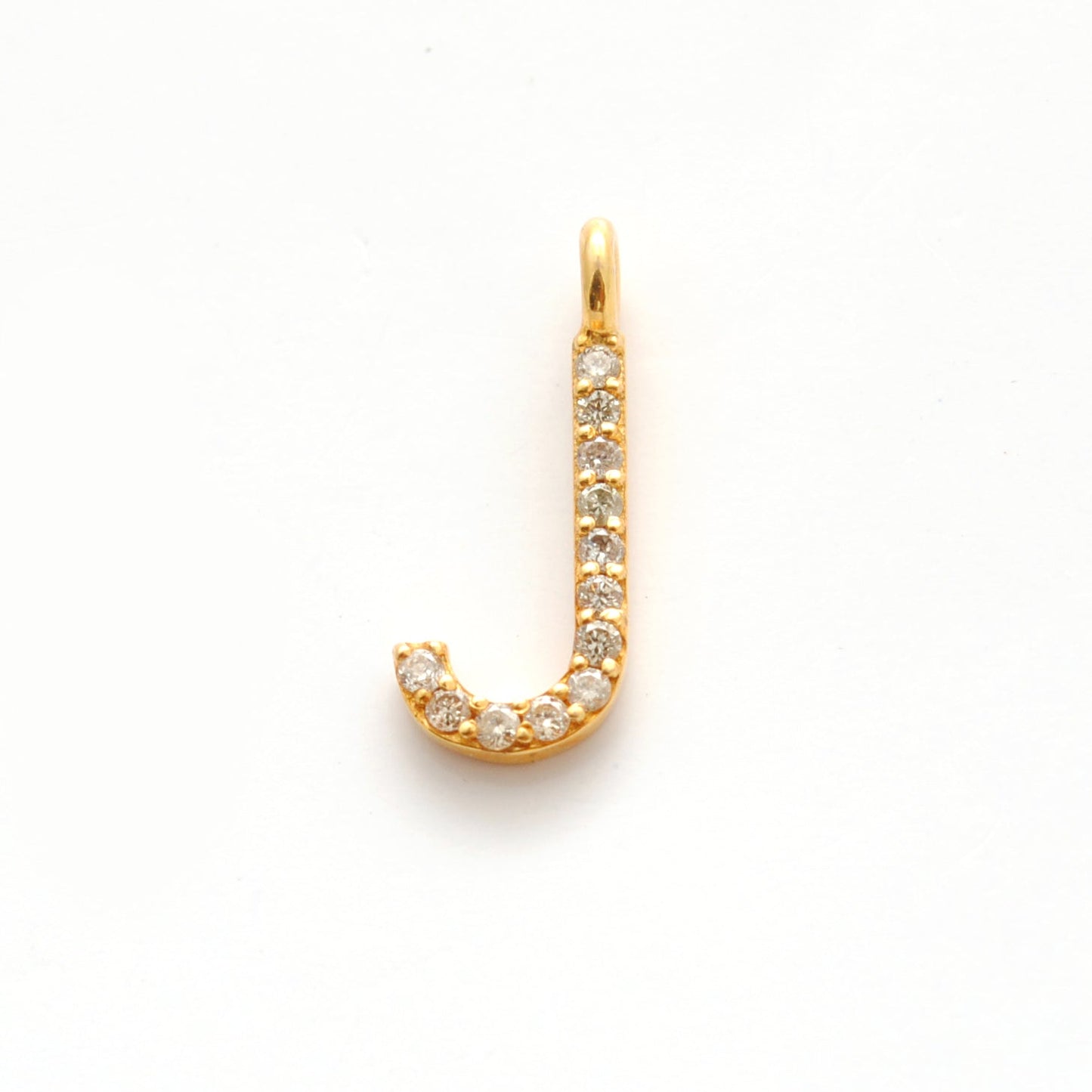 14k Solid Yellow Gold Pave Diamond J Initial Letter Charm - Sar Gems