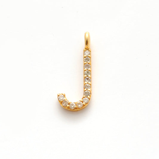 14k Solid Yellow Gold Pave Diamond J Initial Letter Charm - Sar Gems