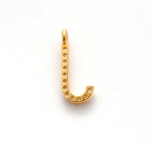 14k Solid Yellow Gold White Diamond J Initial Alphabet Charm Pendant