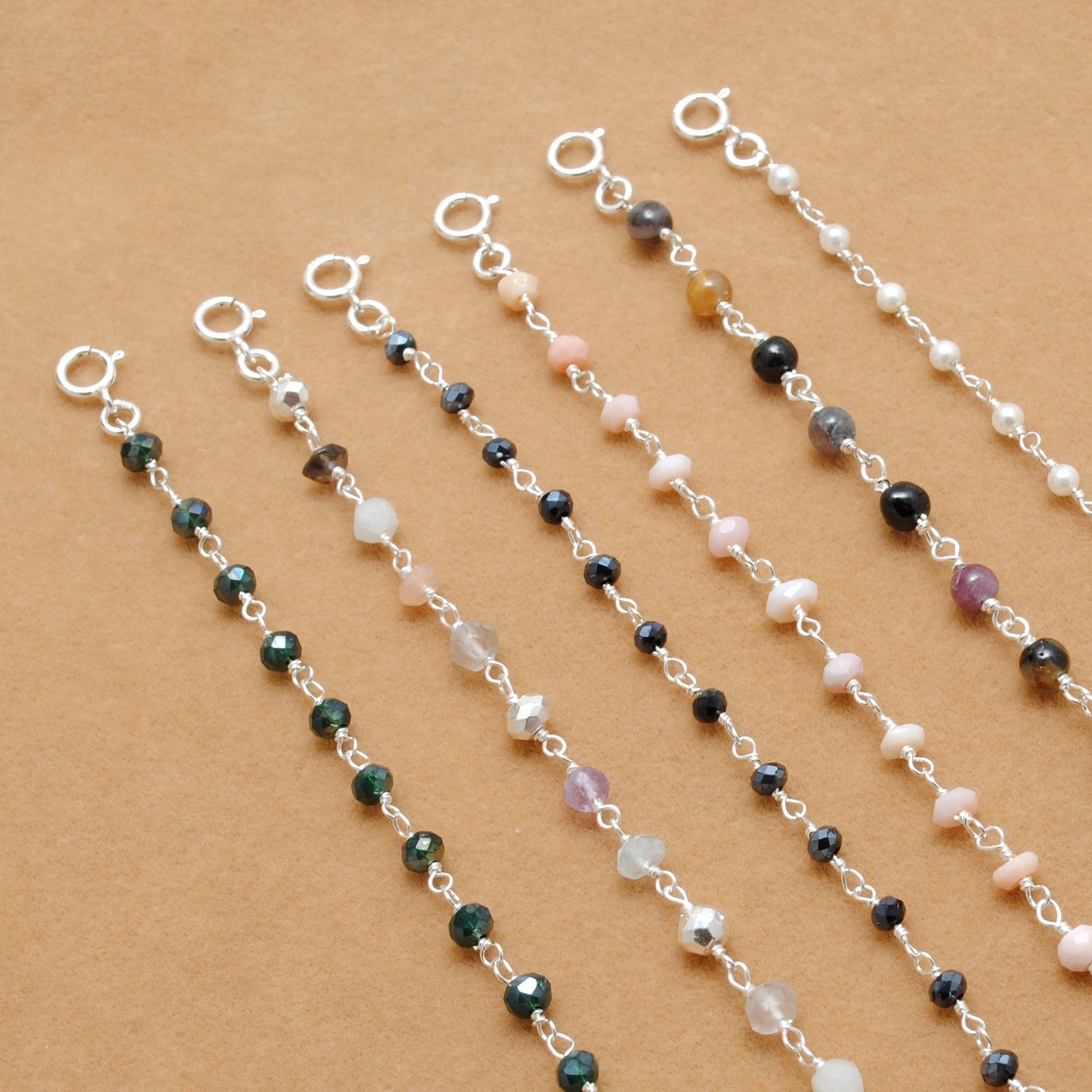 Sterling Silver Multi-Stone Bracelet with Tourmaline, Pink Opal, and Shell Pearl Gemstone - Sar Gems