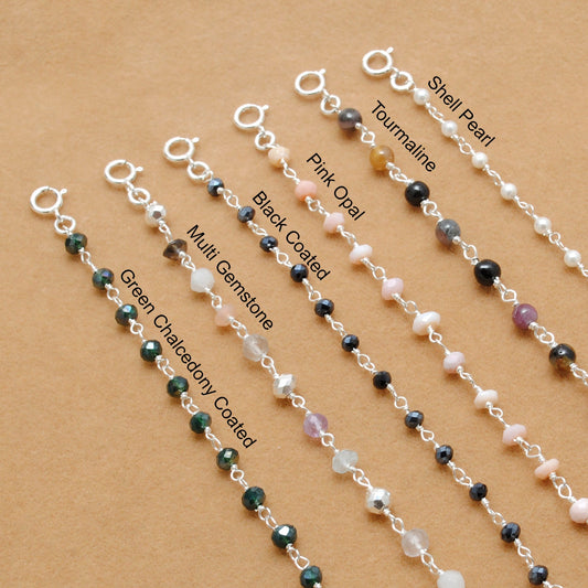 Sterling Silver Multi-Stone Bracelet with Tourmaline, Pink Opal, and Shell Pearl Gemstone - Sar Gems