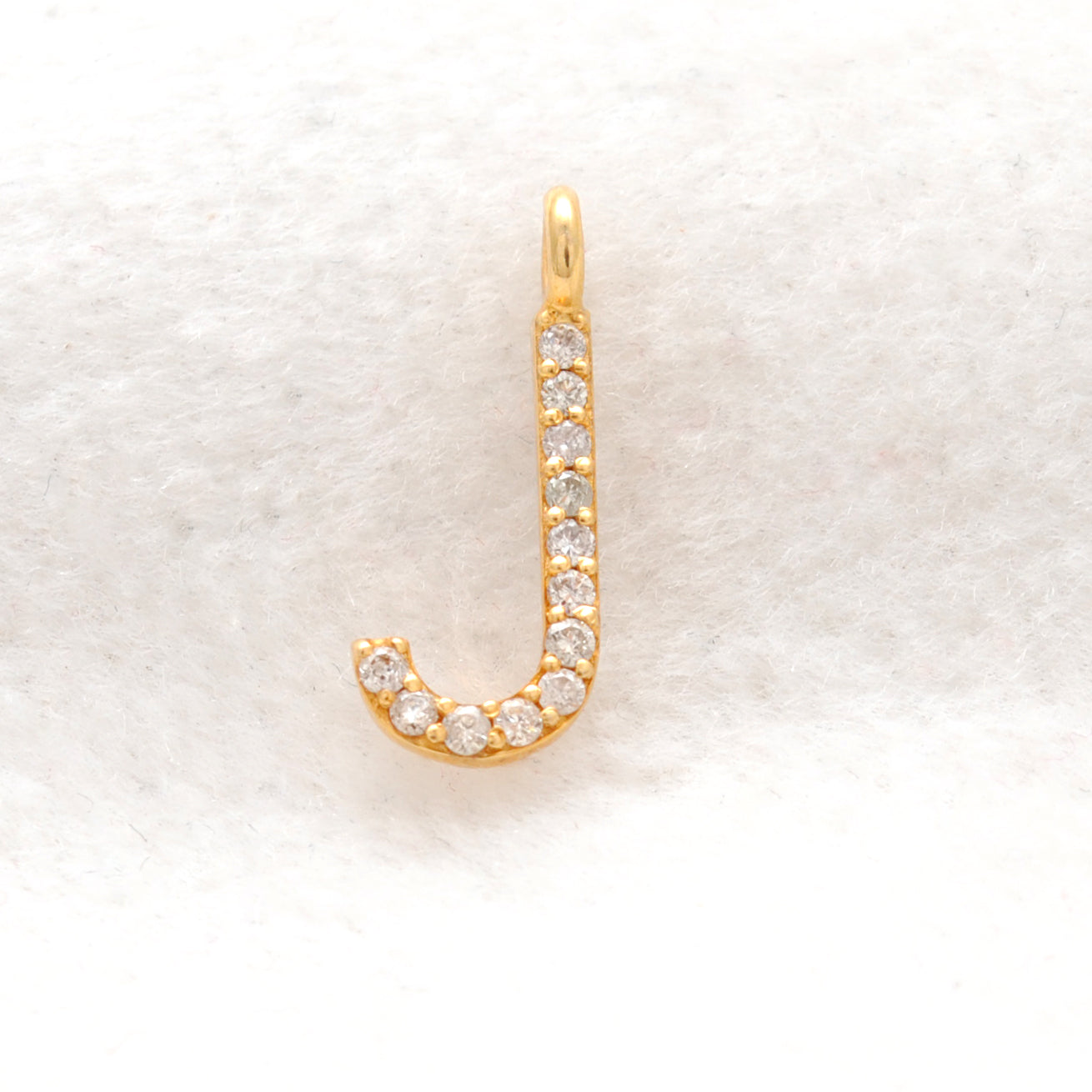 14k Solid Yellow Gold White Diamond J Initial Alphabet Charm Pendant