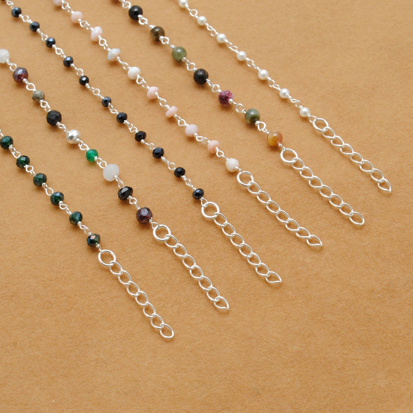 Sterling Silver Multi-Stone Bracelet with Tourmaline, Pink Opal, and Shell Pearl Gemstone - Sar Gems