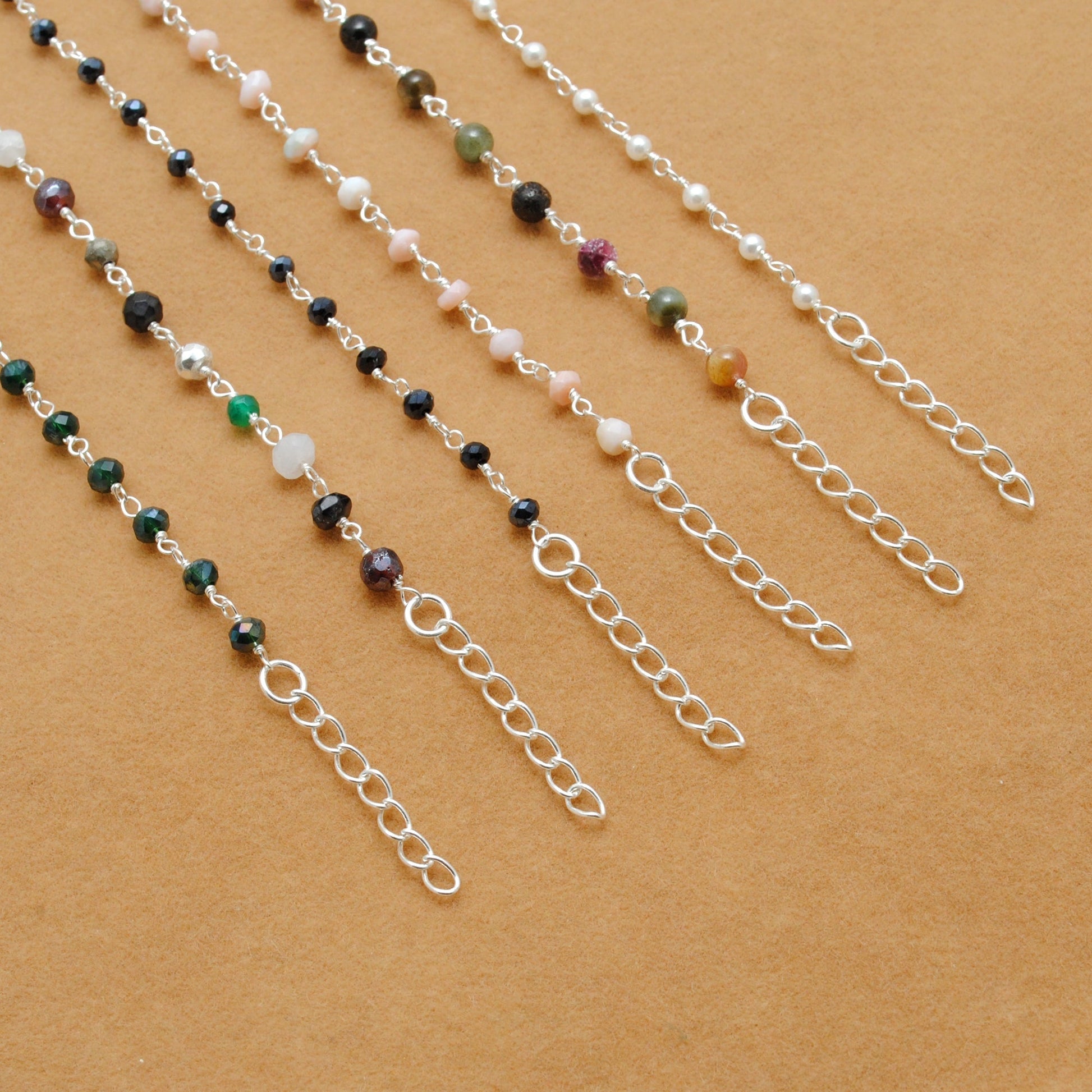 Sterling Silver Multi-Stone Bracelet with Tourmaline, Pink Opal, and Shell Pearl Gemstone - Sar Gems