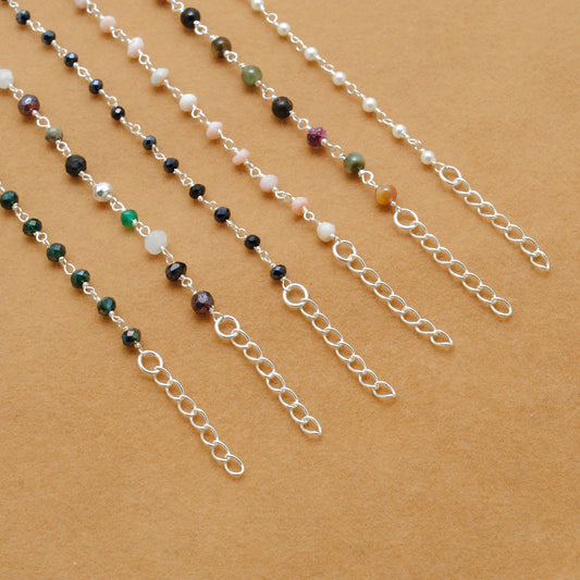Sterling Silver Multi-Stone Bracelet with Tourmaline, Pink Opal, and Shell Pearl Gemstone - Sar Gems