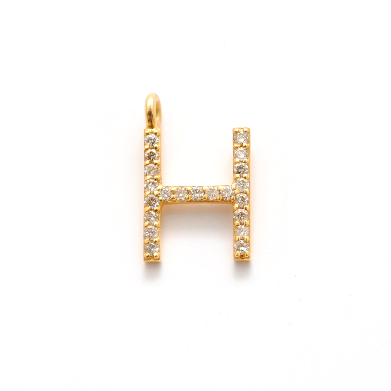 14k Solid Yellow Gold Pave Diamond H Initial Letter Charm - Sar Gems