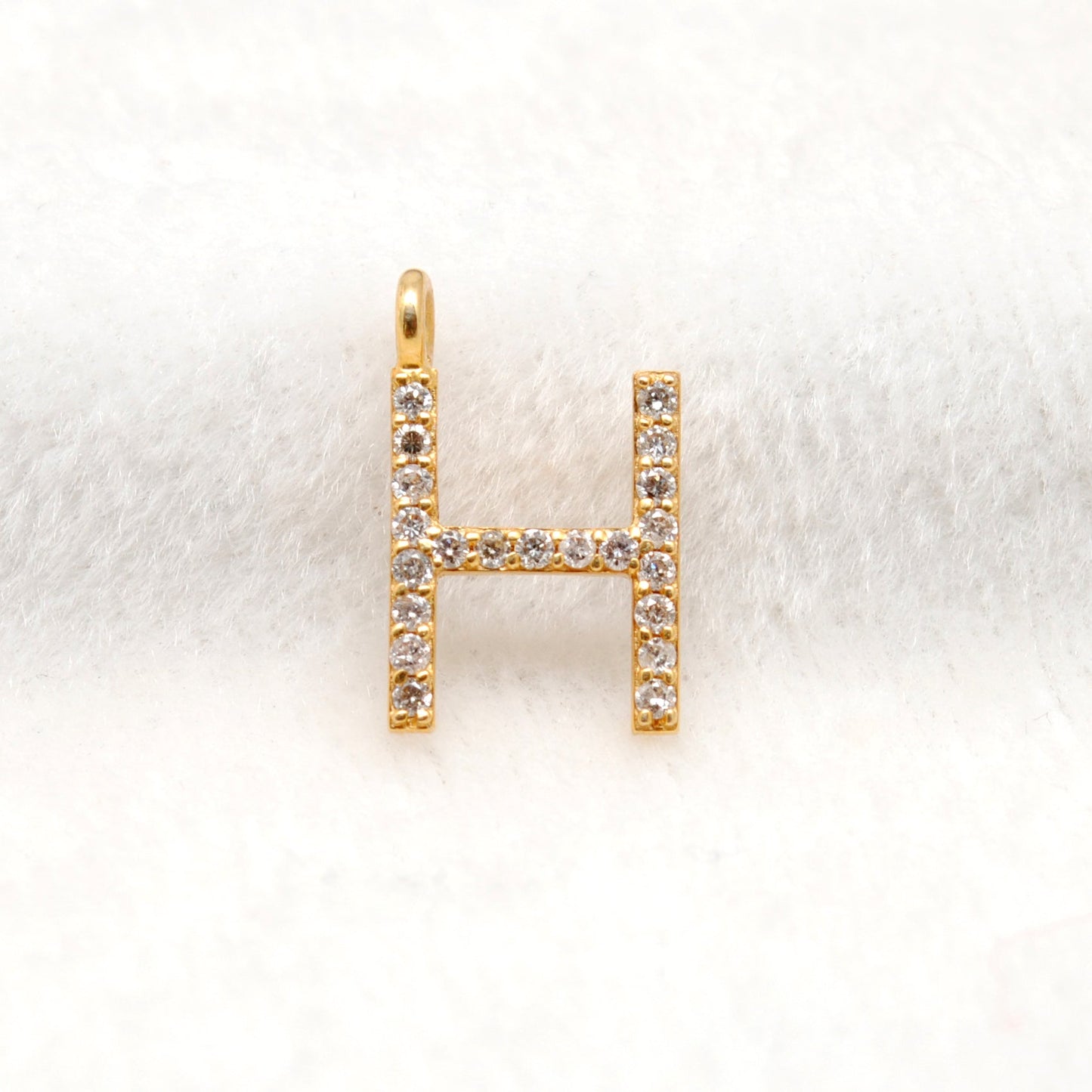 14k Solid Yellow Gold Pave Diamond H Initial Letter Charm - Sar Gems