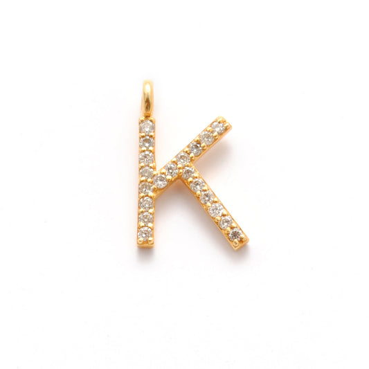 14k Yellow Gold White Diamond K Initial Letter Charm
