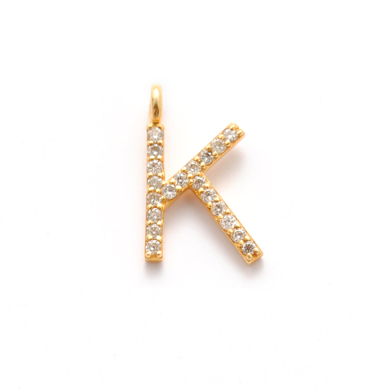 14k Yellow Gold Pave Diamond K Initial Alphabet Charm - Sar Gems