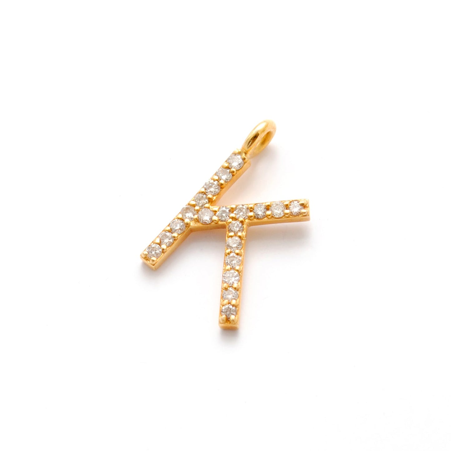 14k Yellow Gold Pave Diamond K Initial Alphabet Charm - Sar Gems
