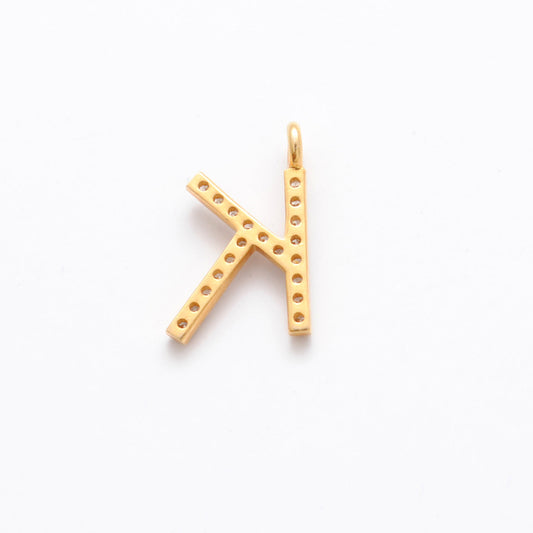 14k Yellow Gold White Diamond K Initial Letter Charm