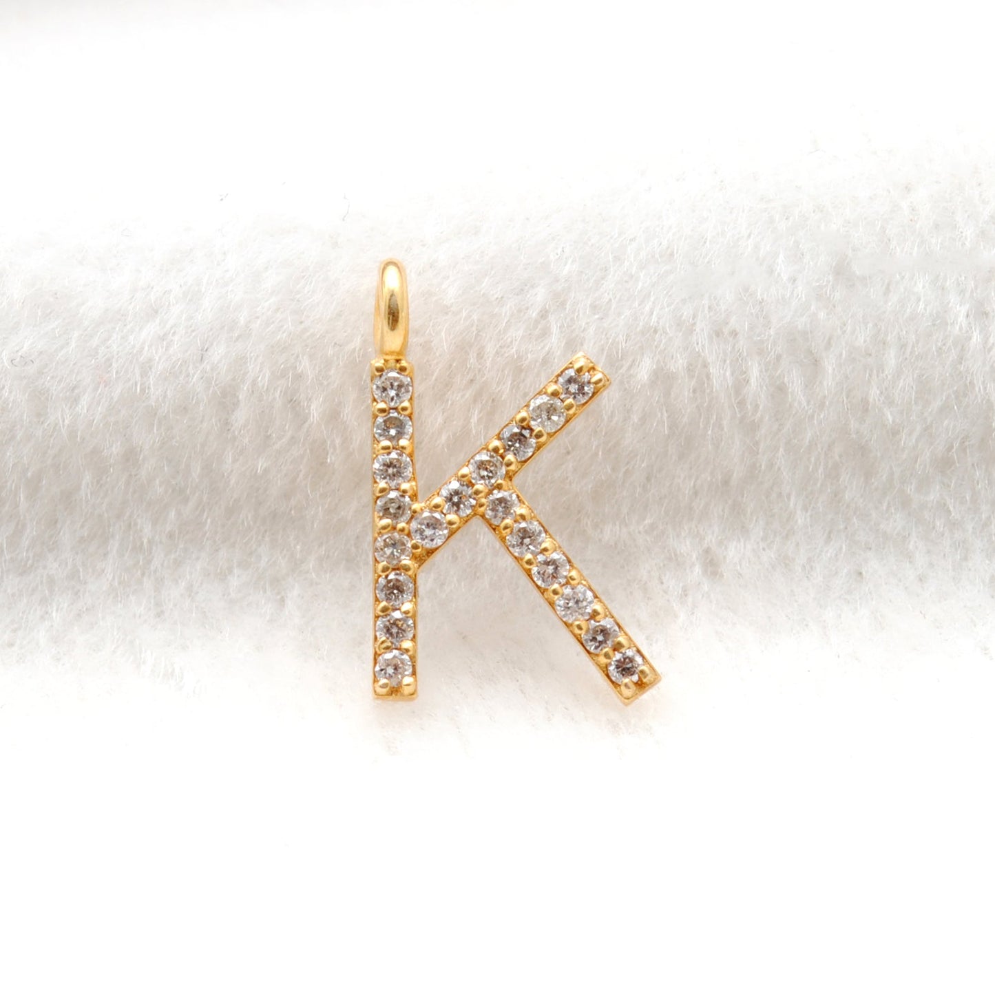 14k Yellow Gold White Diamond K Initial Letter Charm
