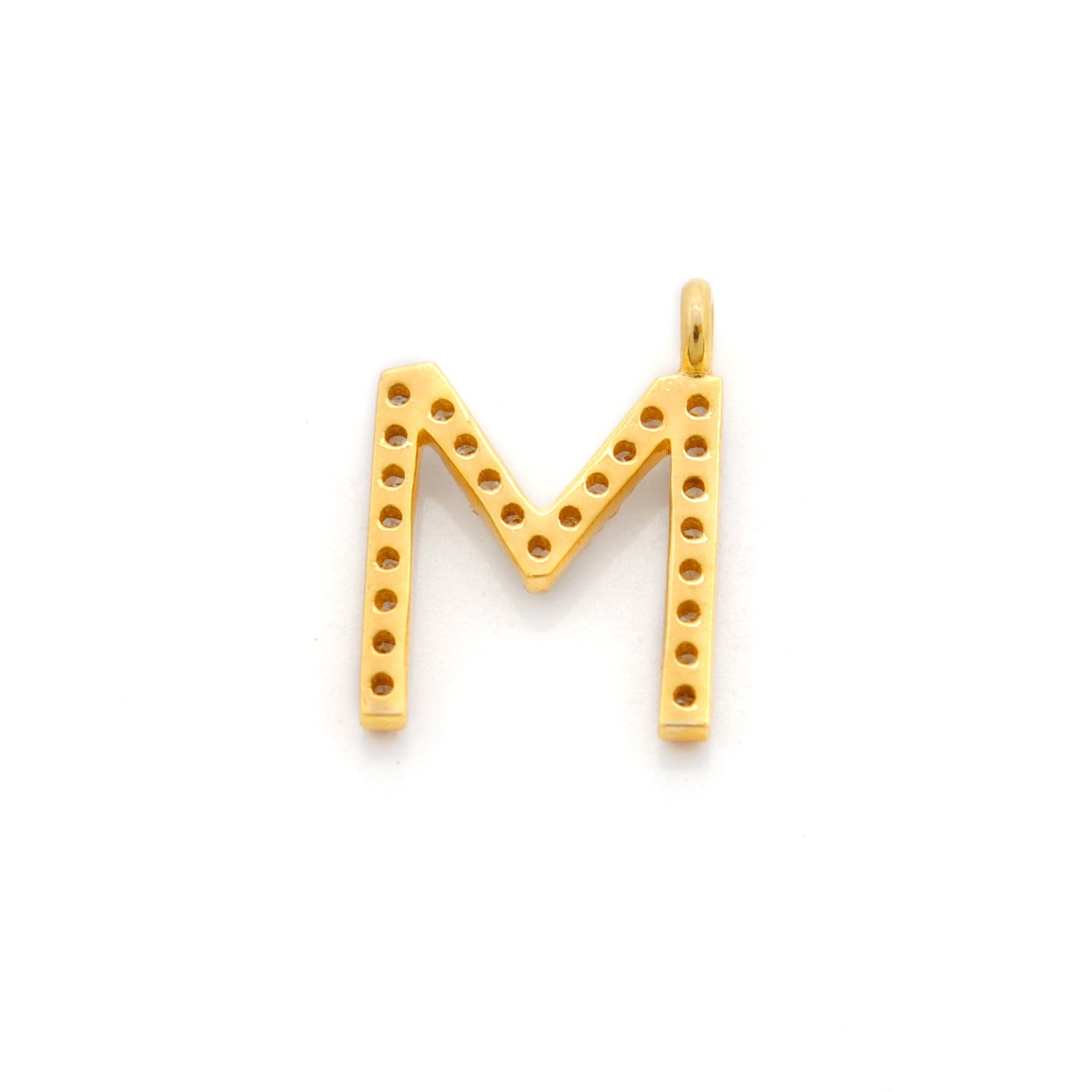 14k Solid Yellow Gold White Diamond M Initial Alphabet Charm