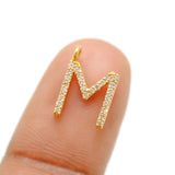 14k Solid Yellow Gold White Diamond M Initial Alphabet Charm
