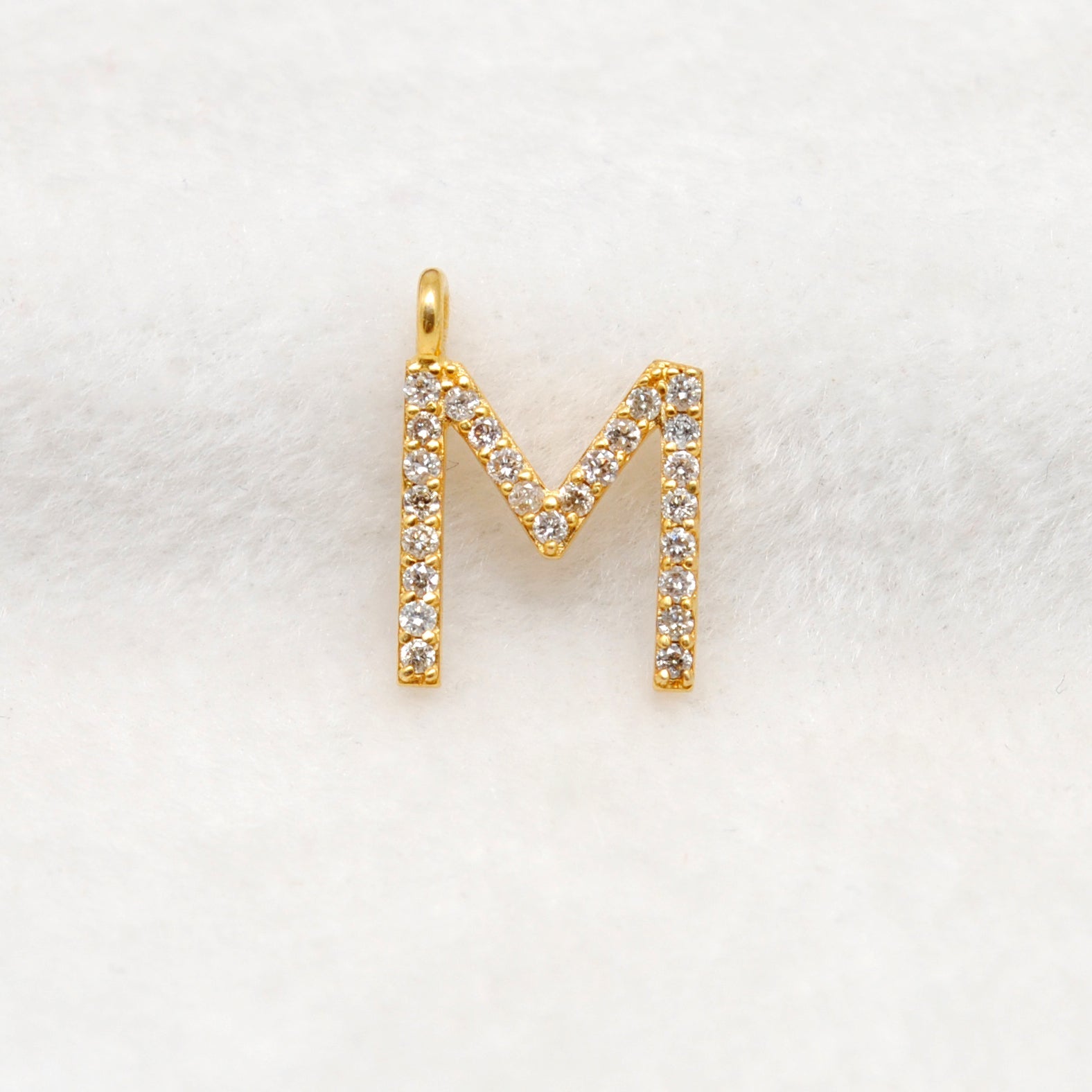 14k Solid Yellow Gold Pave Diamond M Initial Letter Charm - Sar Gems