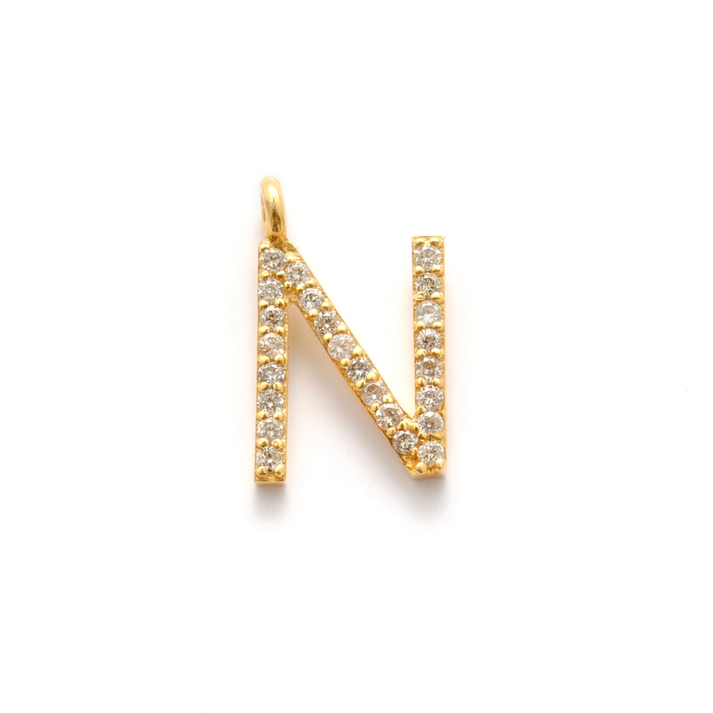 14k Yellow Gold Pave Diamond N Initial Letter Charm Pendant - Sar Gems