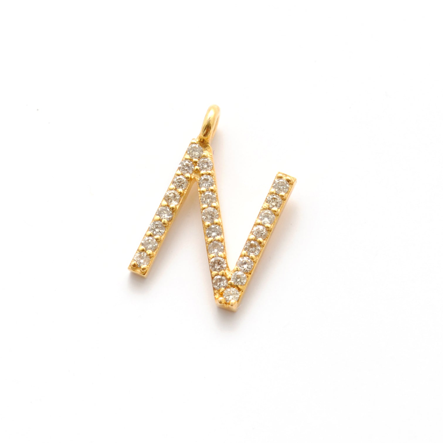 14k Yellow Gold White Diamond N Initial Letter Charm Pendant