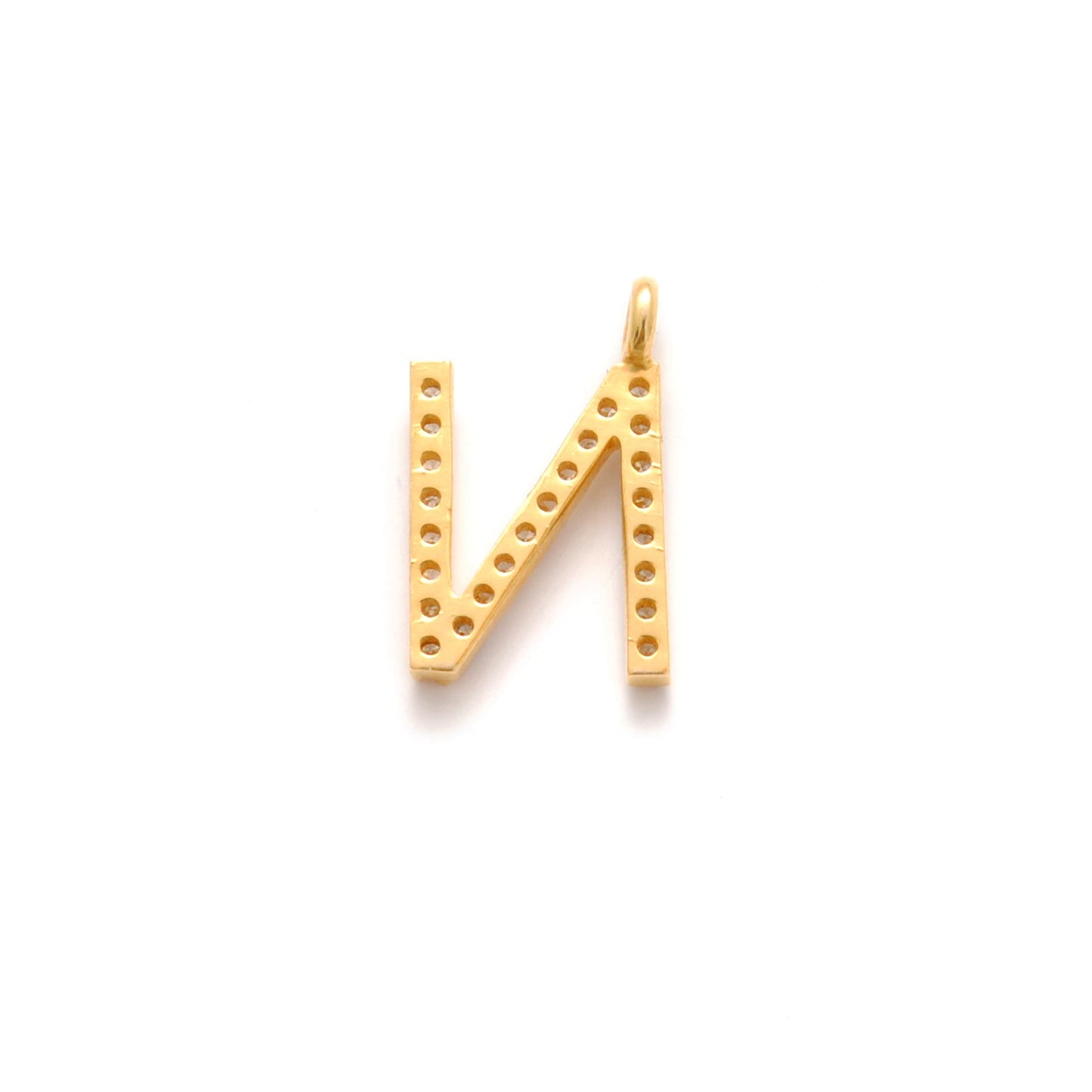 14k Yellow Gold Pave Diamond N Initial Letter Charm Pendant - Sar Gems