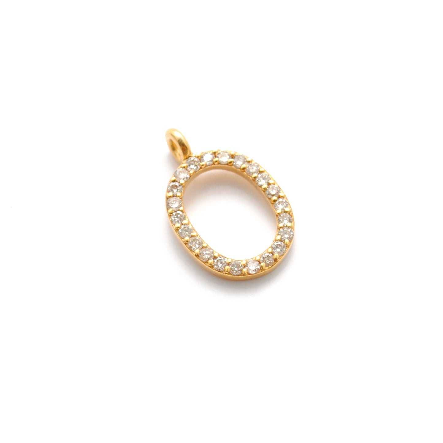 14k Solid Yellow Gold Pave Diamond O Initial Letter Charm - Sar Gems