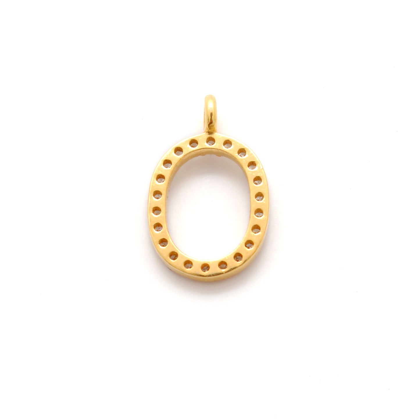 14k Solid Yellow Gold Pave Diamond O Initial Letter Charm - Sar Gems