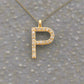 14k Solid Yellow Gold Pave Diamond P Initial Letter Charm - Sar Gems