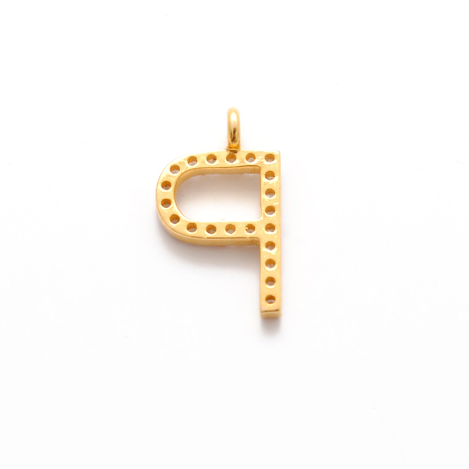 14k Solid Yellow Gold Pave Diamond P Initial Letter Charm - Sar Gems