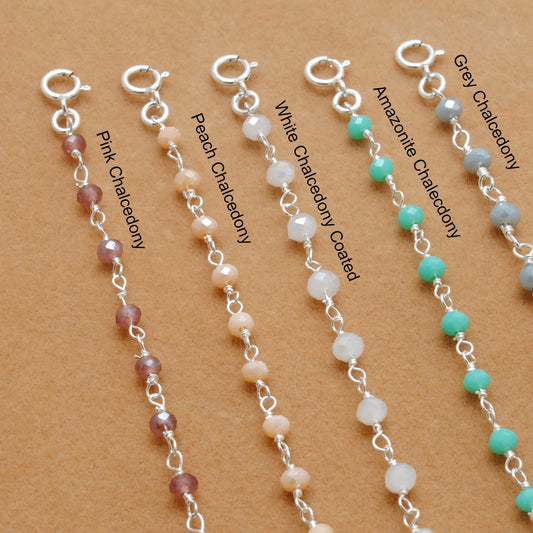 925 Sterling Silver Pastel Chalcedony Dainty Necklace – Peach, Pink & More - Sar Gems