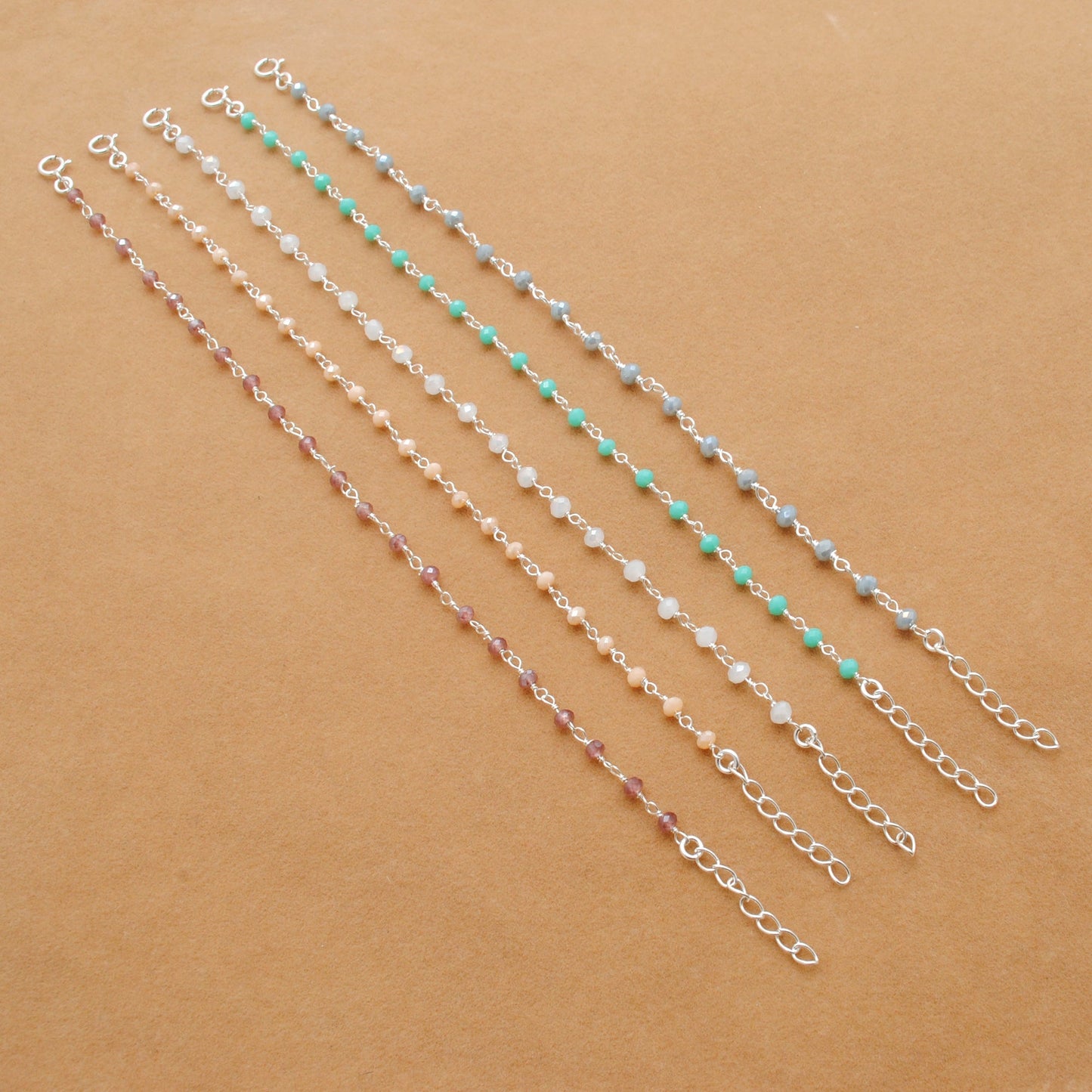 925 Sterling Silver Pastel Chalcedony Dainty Necklace – Peach, Pink & More - Sar Gems