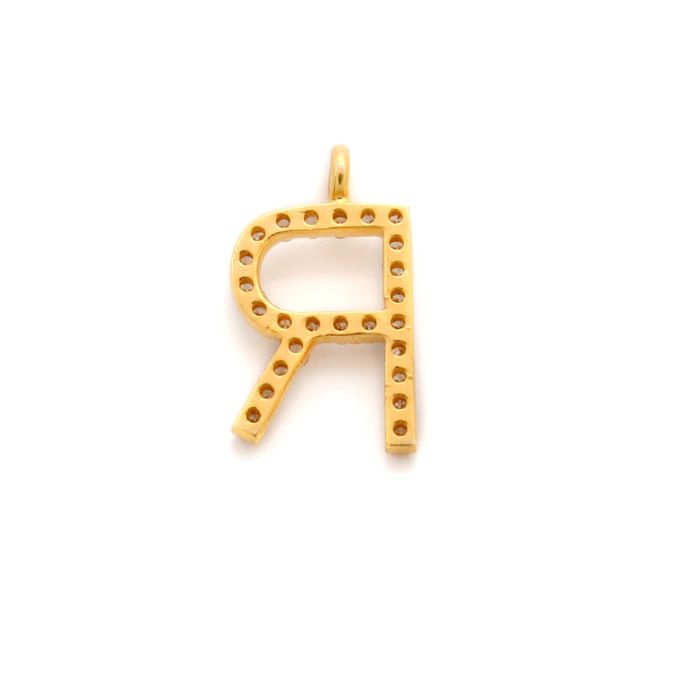 14k Solid Yellow Gold Pave Diamond R Initial Letter Charm - Sar Gems