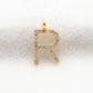 14k Solid Yellow Gold White Diamond R Initial Alphabet Charm Pendant

