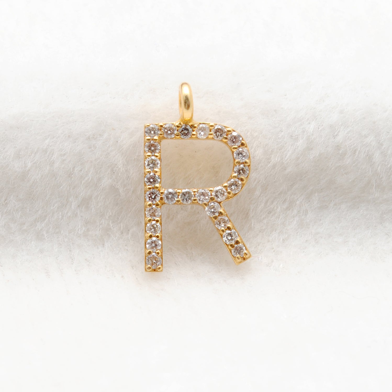 14k Solid Yellow Gold Pave Diamond R Initial Letter Charm - Sar Gems